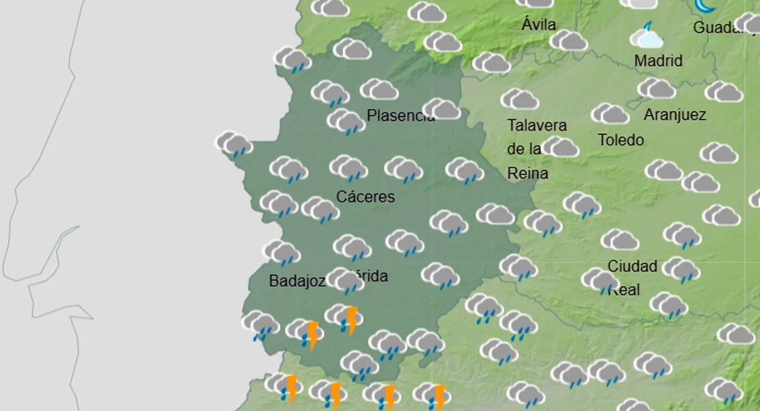 Varias localidades extremeñas entre las más lluviosas de la madruga del domingo